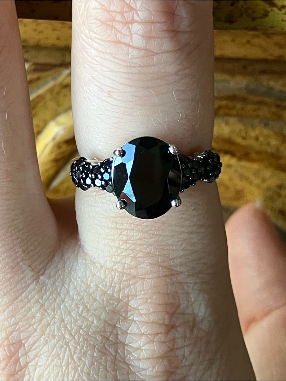 Natural Black Spinel Sterling Silver Ring Size 8